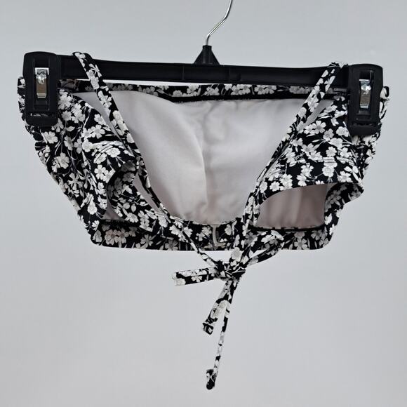 Kona Sol Bikini Swim Top M Floral Tie Neck Halter Bandeau Swimwear‎ Black White - Picture 3 of 6